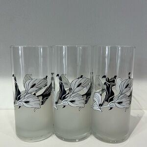 Vintage Floral Highball Glasses - Black & White - Made in Italy